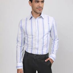 Louis Stitch Blue Cotton Regular Fit Striped Shirt-image-37