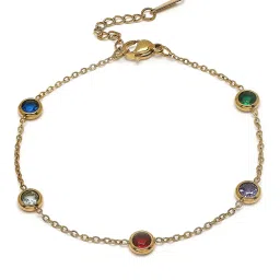 Karatcart Gold-Plated Multicolor Cubic Zirconia Studded Charm Bracelet For Women image 3