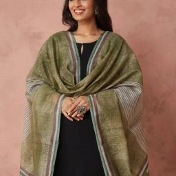 Fabindia Green Cotton Silk Regular Fit Printed Dupatta-picture-22