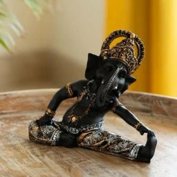 ExclusiveLane Black & Golden Resin Yoga Ganesha Idol-41