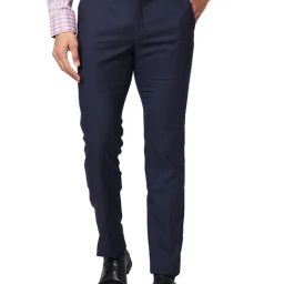 Park Avenue Navy Super Slim Fit Self Design Flat Front Trousers-picture-23