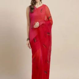 Geroo Jaipur Red Shaded Hand Painted Chiffon Saree-image-99
