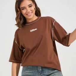 Styli Brown Cotton Graphic Print Oversized T-Shirt-picture-46