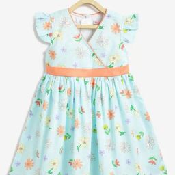 Campana Girls Light Blue Cotton Floral Dress-picture-37