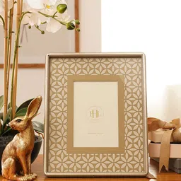 Pure Home and Living Beige & Gold-Toned Self Design Lazer Cut MDF Table Photo Frame-9