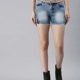 SHOWOFF Blue Plain Denim Shorts-picture-17