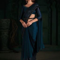 Saree Mall Blue Embellished Saree With Unstitched Blouse-image-29