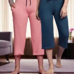 Kryptic Dusty Pink & Teal Blue Solid Capris - Pack Of 2-picture-45