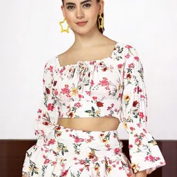 OOMPH! FACTOR Women Floral Printed Square Neck Bell Sleeve Crepe Crop Top-picture-34