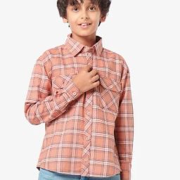 LilPicks Kids Orange Checks Full Sleeves Shirt-image-83