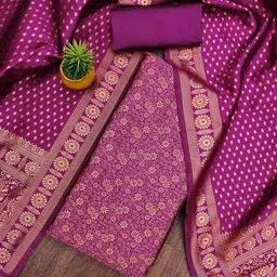 SHADOW & SAINING Floral Woven Design Jacquard Silk Unstitched Dress Material-picture-34