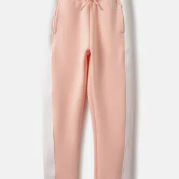 Blue Giraffe Girls Peach & White Color Block Trackpant-image-74