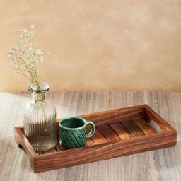 Fabindia Home Brown Wood Sheesham Wood Tray-16