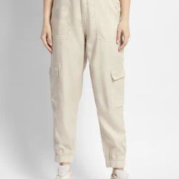 MADAME Off White Lyocell Regular Fit Mid Rise Joggers-image-49