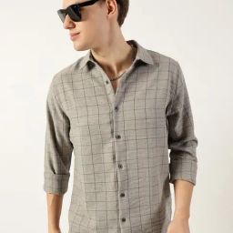 Thomas Scott Grey Slim Fit Checkered Casual Shirt-image-51