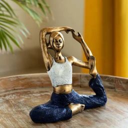 ExclusiveLane White & Golden Resin Yoga Lady Showpiece-38