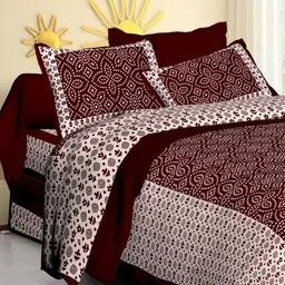 Myntra Elegant Homes Ethnic Motifs 144 TC Queen Cotton Bedsheet with 2 Pillow Covers-image-57