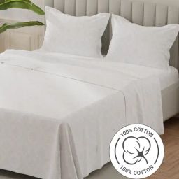Layers Lumina Floret White & Grey Cotton Floral 140 TC Flat King Bedsheet with 2 Pillow Covers-picture-4