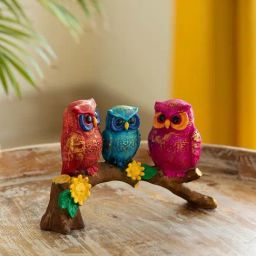 ExclusiveLane Multicolor Resin Owl Buddies Showpiece-29