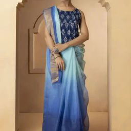 Geroo Jaipur Blue Tie & Die Pure Kota Silk Hand Dyed Saree-image-24