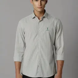 Louis Philippe Grey Cotton Slim Fit Striped Shirt-picture-11