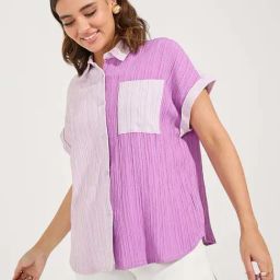 Styli Purple Color-Block Shirt-image-32