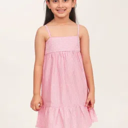 Campana Girls Peach Cotton Striped Dress-image-57