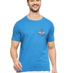 Basics Mid Blue Cotton Muscle Fit T-Shirt-image-16