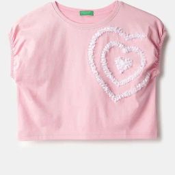United Colors of Benetton Girls Pink Cotton Self Tshirt-image-71