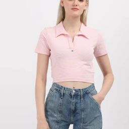 TOMMY HILFIGER Pink Cotton Striped Crop T-Shirt-image-40