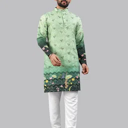 PulseIQ Men Geometric Printed Thread Work Kurta-image-80