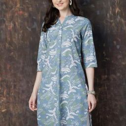 Melange By Lifestyle Blue Cotton Regular Fit Printed Kurta-image-51