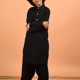 Kalp Boys Shirt Collar Pure Cotton Pathani Kurta With Trouser-picture-17