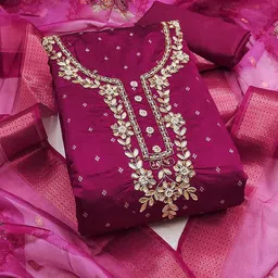 SAINOOR Geometric Woven Design Beads & Stones Modal Cotton Semi-Stitched Dress Material-image-47