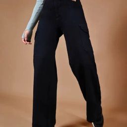 DOLCE CRUDO Black High Rise Stretchable Cargo Jeans-image-87