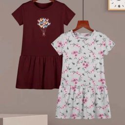 HELLCAT Girls Burgundy & Light Grey Floral Dresses-image-85