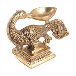 Indianshelf Brass Textured Peacock Pooja Diya-image-17