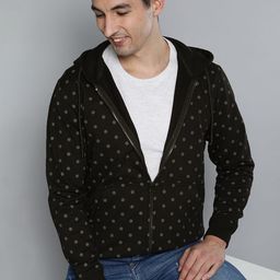 HERE&NOW Men Black Printed Hooded Sweatshirt-image-91