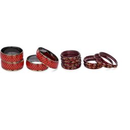 SOMIL Set Of 12 Red Alloy Artificial Stones & Beads Bangles-picture-13