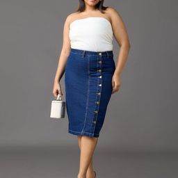 FREAKINS Indigo Impact Midi Curve Bodycon Skirt-picture-6