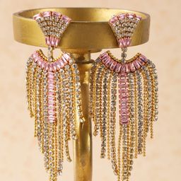 StyleCast Gold-Plated Rhinestone Studded Tasselled Contemporary Drop Earrings-image-13