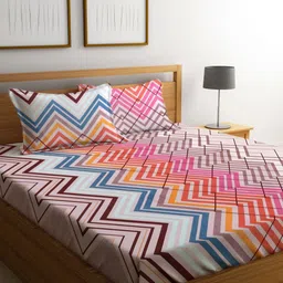Myntra Elegant Homes Red & Blue Printed 300 TC King Bedsheet Set- 2.50 m x 2.20 m-image-60