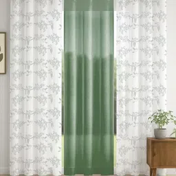 STITCHNEST Olive Green & White Set of 3 Sheer Door Curtain-24