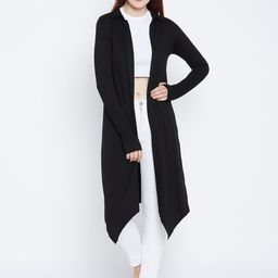 Hypernation Women Black Solid Open Front Shrug-1