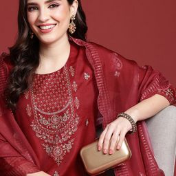 Anouk Women Ethnic Motifs Embroidered Regular Sequinned Kurta with Trousers & Dupatta-54