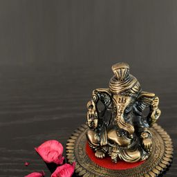 eCraftIndia Copper-Toned Metal Pagdi Lord Ganesha on Round Base-image-29