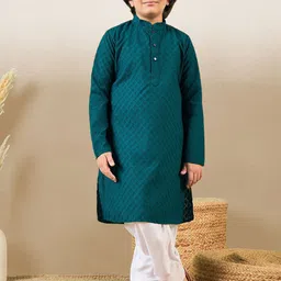 Here&Now X Sanwara Boys Floral Embroidered Regular Chikankari Kurta with Patiala-image-64