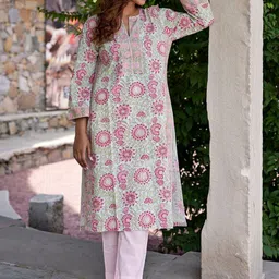 JAIPURRANG Floral Printed Notch Neck Cotton Straight Kurta-picture-54