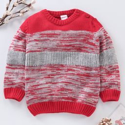 Babyhug Full Sleeves Cable Knit Sweater Color Block Design - Red-20