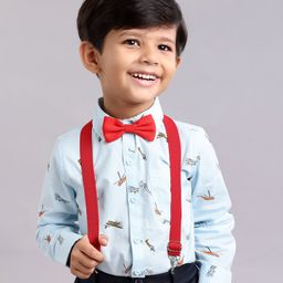 Babyhug Full Sleeves Party Shirt With Bow & Suspender Helicopter Print - Light Blue-image-78